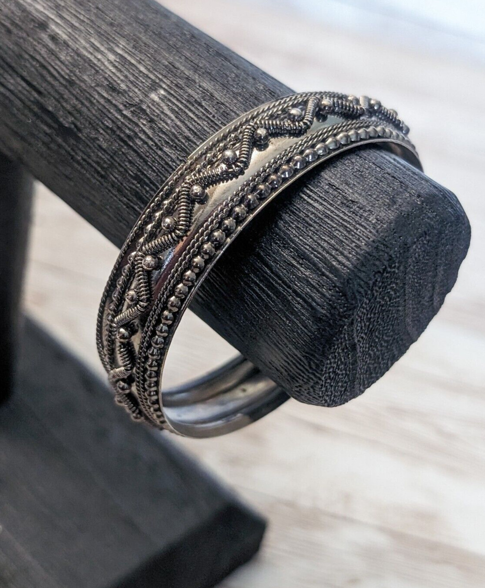 Vintage Bracelet / Bangle - Dark Silver Tone Ornate 7.25"